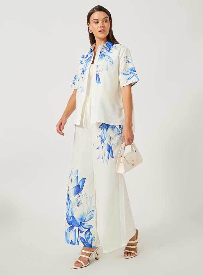 Styli Styli Floral Printed Wide Leg Pants with Elasticated Waistband  - Image 1