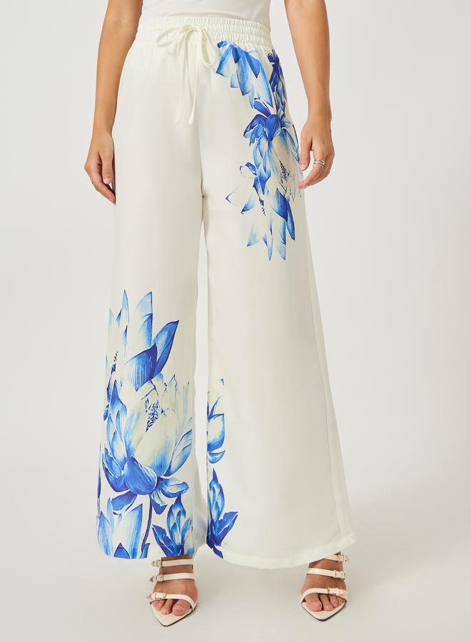 Styli Styli Floral Printed Wide Leg Pants with Elasticated Waistband  - Image 2