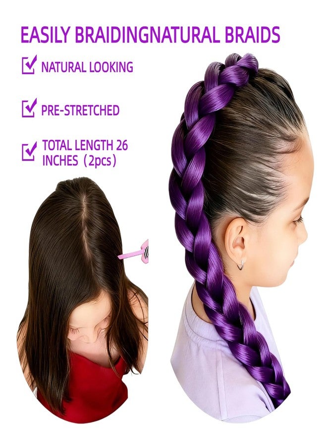 Eavkoar Long Purple Pre-stretched Synthetic Braiding Hair for Cornrows, Texture Purple Hair Extensions for Stage Performances Halloween Cosplay 26 inch Music Girl Group Role Play - Image 3