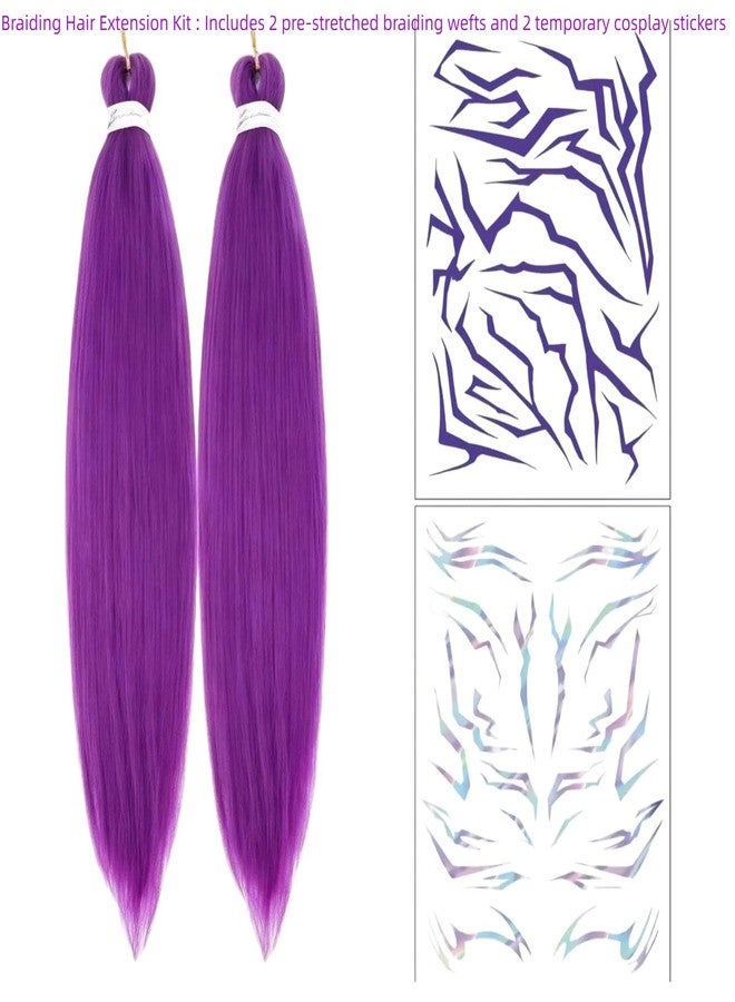 Eavkoar Long Purple Pre-stretched Synthetic Braiding Hair for Cornrows, Texture Purple Hair Extensions for Stage Performances Halloween Cosplay 26 inch Music Girl Group Role Play - Image 2