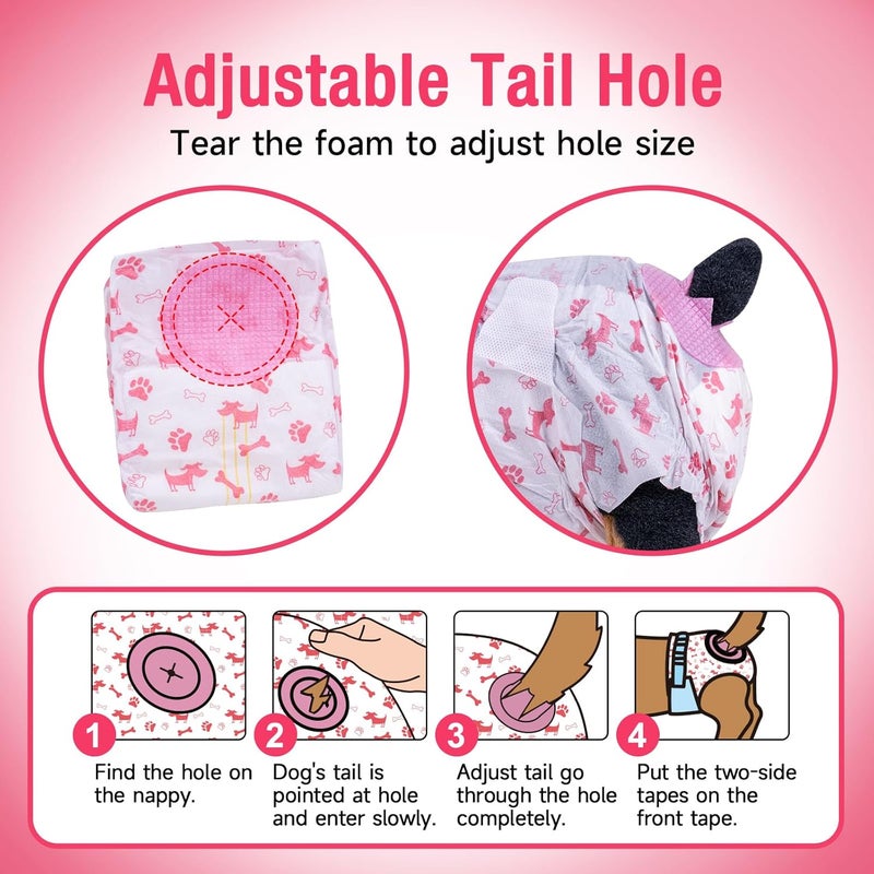 Pet Soft Dog Nappies for Female Dogs, Pack of 50 Disposable Nappies for Dogs and Cats, Highly Absorbent Cat Nappies, Heat Pants for Female Dogs, with Adjustable Tail Hole (S-50 Pieces) - Image 3