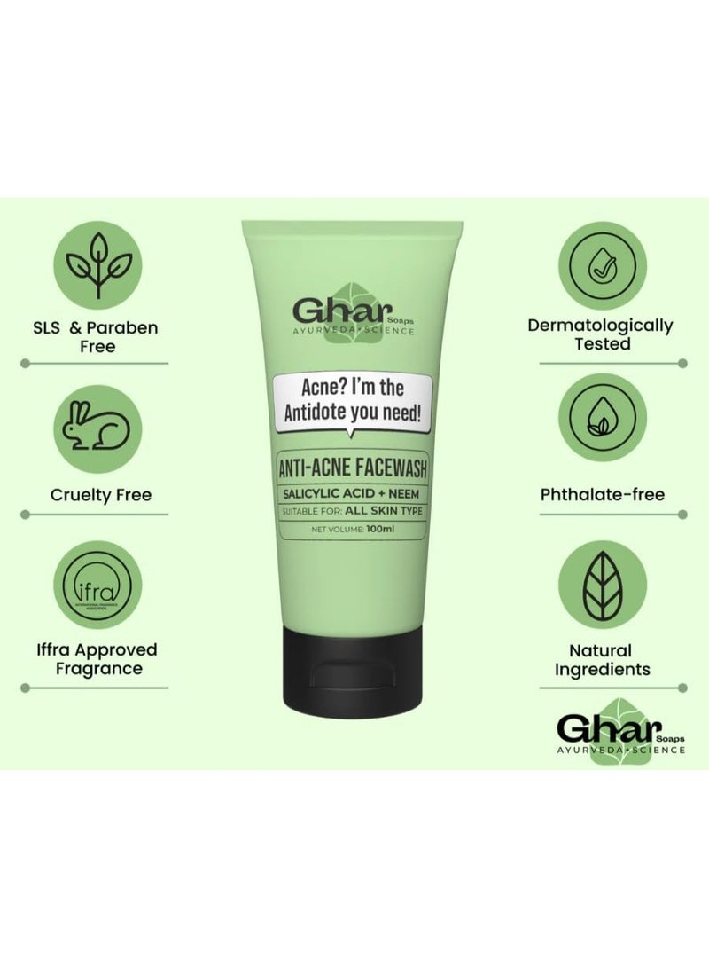 Ghar Soap 2% Anti-Acne Face Wash with Salicylic Acid & Neem | Natural & Herbal Cleanser for Acne-Prone Skin | Sulphate-Free Face Wash for Men & Women (100 ml) - Image 5