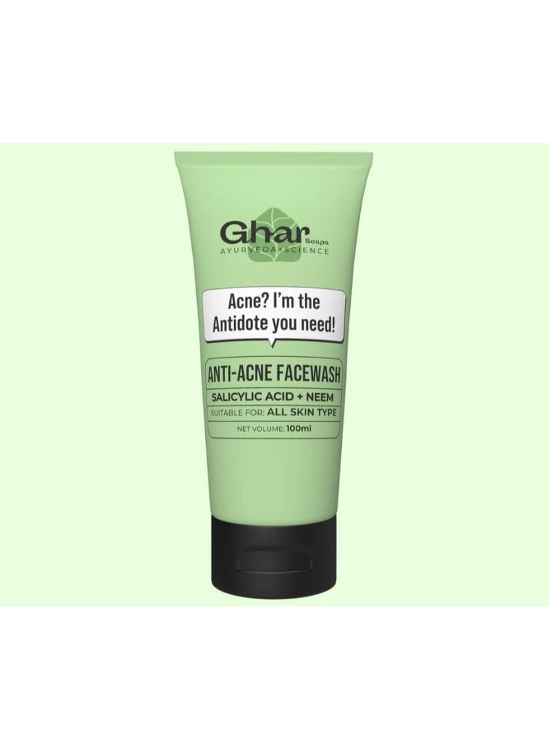 Ghar Soap 2% Anti-Acne Face Wash with Salicylic Acid & Neem | Natural & Herbal Cleanser for Acne-Prone Skin | Sulphate-Free Face Wash for Men & Women (100 ml) - Image 1
