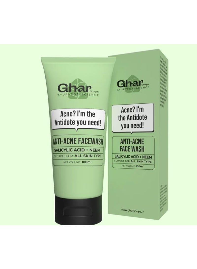Ghar Soap 2% Anti-Acne Face Wash with Salicylic Acid & Neem | Natural & Herbal Cleanser for Acne-Prone Skin | Sulphate-Free Face Wash for Men & Women (100 ml) - Image 2