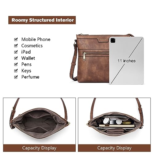 CHOLISS Large Crossbody Bags for Women, Medium Size Purses for Women with Vegan Leather, Brown - Image 3