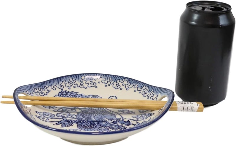 Ebros Gift Ebros Blue White Ming Nine Dragons Dragon King Appetizer Snack Serving Coupe Plate Dish With Chopsticks And Built In Rest Set Small Flat Bowl For Hors Doeuvres Sushi Ice Cream Serveware Plates - Image 5