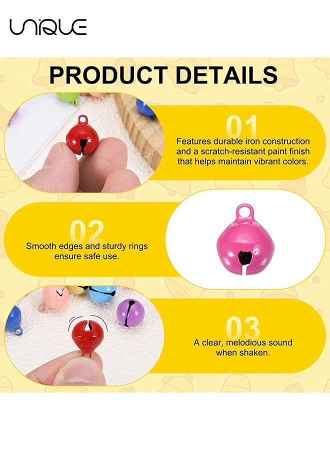 Unique 100 Pcs Colorful Metal Bell - 14mm 0.55in Mini Bells for Crafts Decor Home Festival Decorations Party Favors Pet Collars Keychain Making, 10 Colors - Image 3