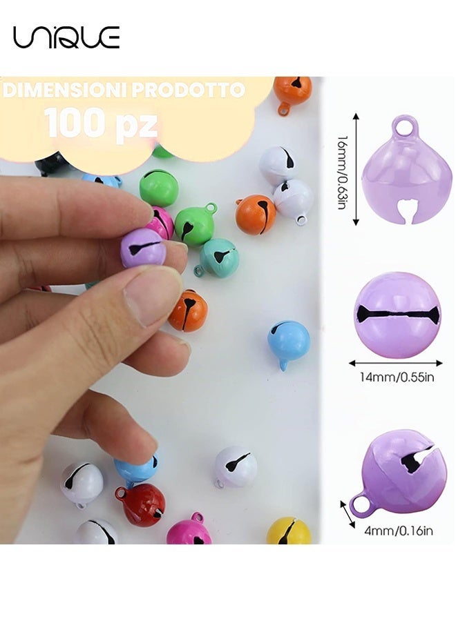 Unique 100 Pcs Colorful Metal Bell - 14mm 0.55in Mini Bells for Crafts Decor Home Festival Decorations Party Favors Pet Collars Keychain Making, 10 Colors - Image 2