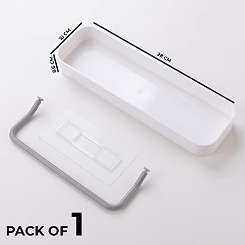 Urbane Home Urbane Home Kitchen Organizer with Towel Hanger|Self-Adhesive Wall Shelf|Non-Toxic|Easy to Fit Plastic Bathroom Shelf|Multipurpose Wall Mounted Shelf for Bathroom & Kitchen|1323|White - Image 2