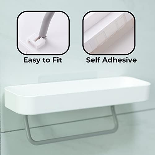 Urbane Home Urbane Home Kitchen Organizer with Towel Hanger|Self-Adhesive Wall Shelf|Non-Toxic|Easy to Fit Plastic Bathroom Shelf|Multipurpose Wall Mounted Shelf for Bathroom & Kitchen|1323|White - Image 4