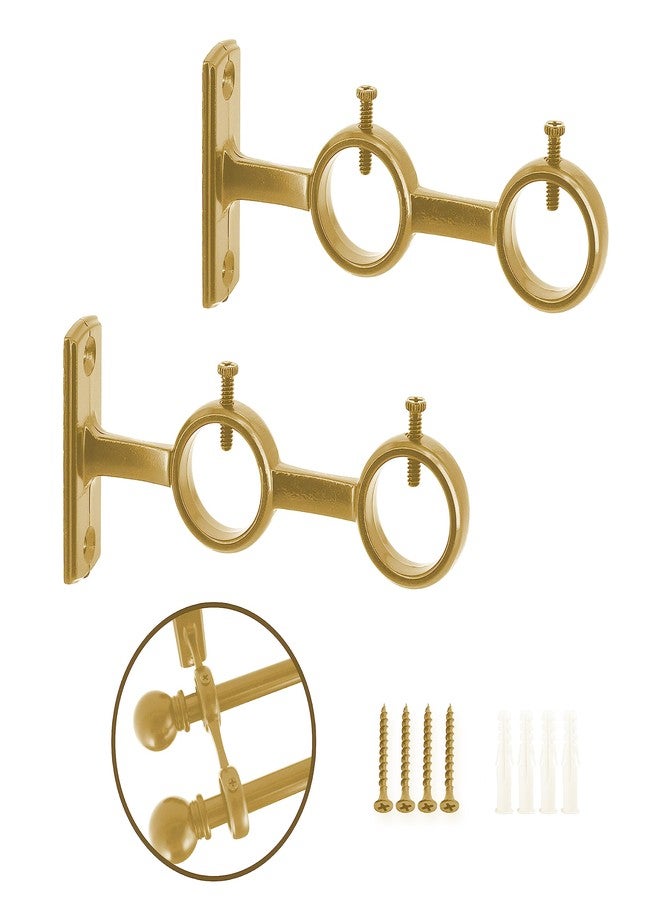 AddGrace 2 Pack Double Curtain Rod Brackets 1 Inch Curtain Rod Holders for Bedroom Living Room (Gold) - Image 1