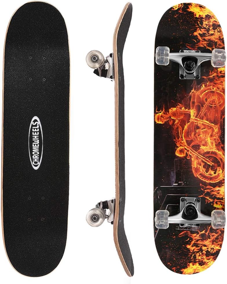 Chrome Wheels 31 inch Skateboard Double Kick Skate Board Cruiser Longboard 8 Layer Maple Deck Skateboards for Kids and Beginners - Image 1