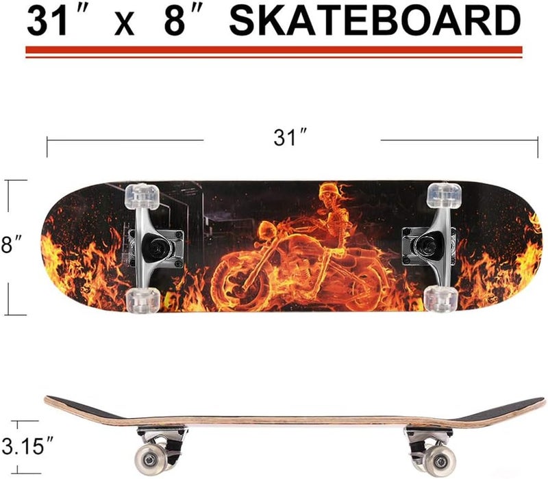 Chrome Wheels 31 inch Skateboard Double Kick Skate Board Cruiser Longboard 8 Layer Maple Deck Skateboards for Kids and Beginners - Image 5
