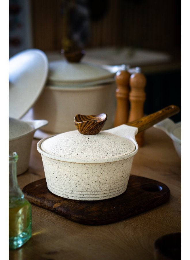 جلوري كسرولة جرانيت غير لاصق بريميوم بالغطا مقاس 18 لون بيج - Image 1