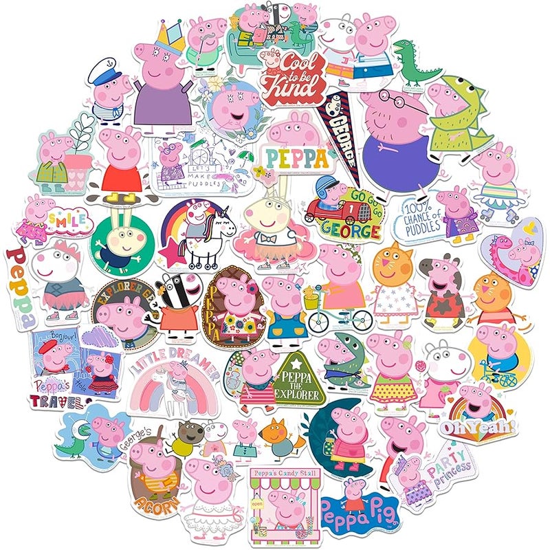 GRAPHICS & MORE Peppa  Sticker Pack Die Cut Vinyl Large Deluxe Stickers Variety Pack - Laptop, Water Bottle, Scrapbooking, Tablet, Skateboard, Indoor/Outdoor - Set of 50 - Image 1