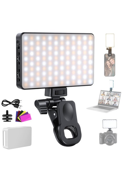 Rechargeable LED Selfie Clip-On Light – Adjustable 2500K–9000K, CRI 95+, 3000mAh Battery, Color Filters & Diffuser – For Phone, Laptop, Camera, Zoom Calls & Video Content