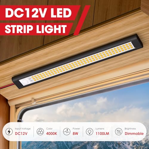 GZV 12V LED Light, Enclosed Trailer Light, 12 Volt Lights, 12v LED Lighting for RV Interior, Strip Lights for Trailer, Cargo, Truck, Van, Shed, RV(8Pack, 4000K, Black) - Image 2
