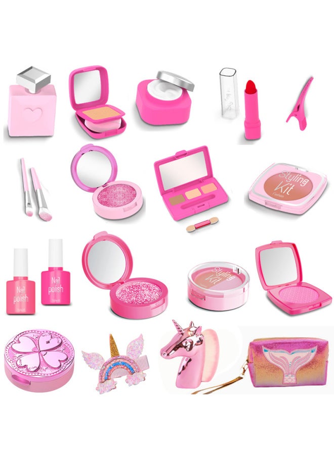 Children's Cosmetics Toy Accessories Simulation Makeup Girl Dressing Dress Up Play House Princess Set Gift-Color:Necklace Ring Earrings (Rose Red/blue/pink)  - Image 3