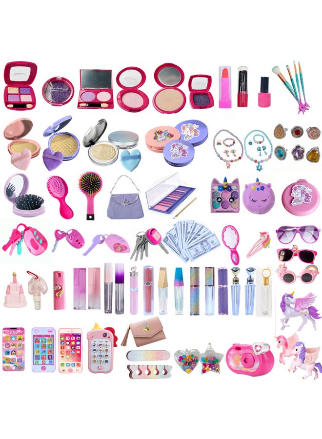 Children's Cosmetics Toy Accessories Simulation Makeup Girl Dressing Dress Up Play House Princess Set Gift-Color:Necklace Ring Earrings (Rose Red/blue/pink)  - Image 2