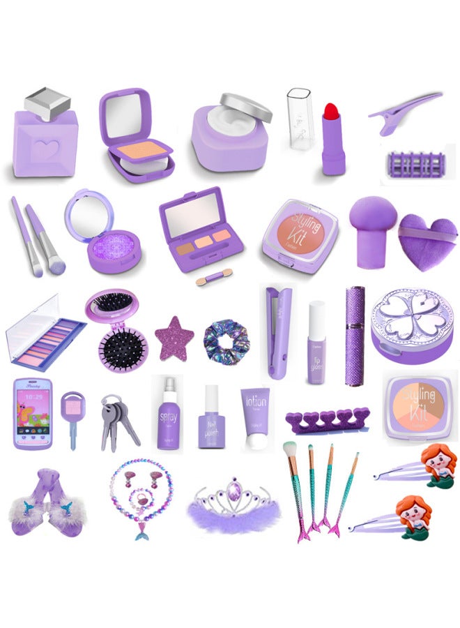 Children's Cosmetics Toy Accessories Simulation Makeup Girl Dressing Dress Up Play House Princess Set Gift-Color:Necklace Ring Earrings (Rose Red/blue/pink)  - Image 5
