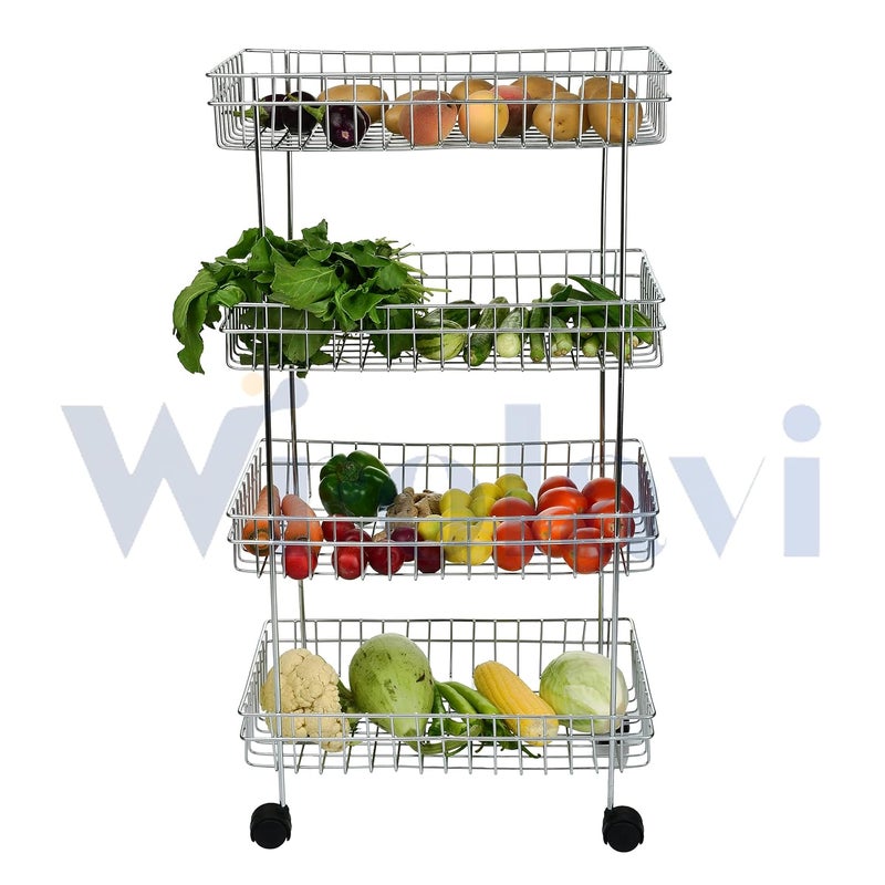 ZINBELL Wrolavi Stainless Steel Basket with Wheels for Vegetable Fruits Jars Container Storage Rack Design Organizer Stand for Kitchen 4 Shelf - Image 5
