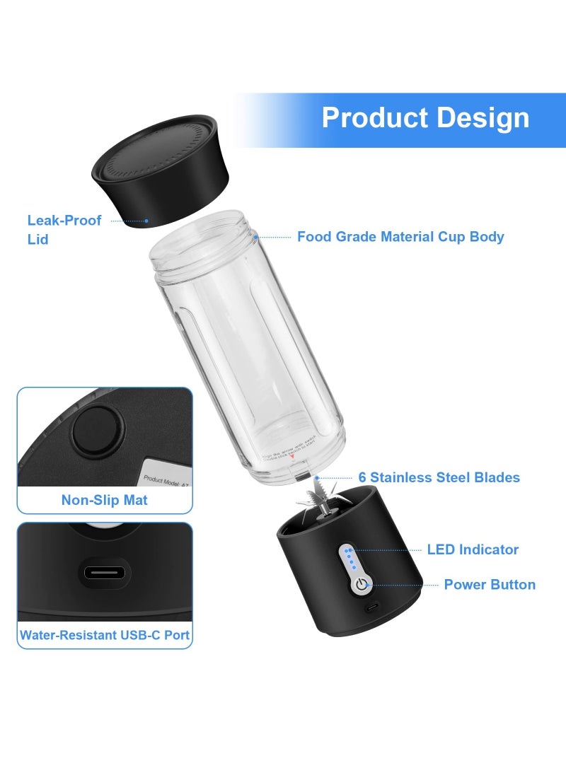 Cuken - Portable Blender, 500ml Cup for Travel, Mini Personal Size Mixer for Shakes, Fruit Juice, Black - Image 1