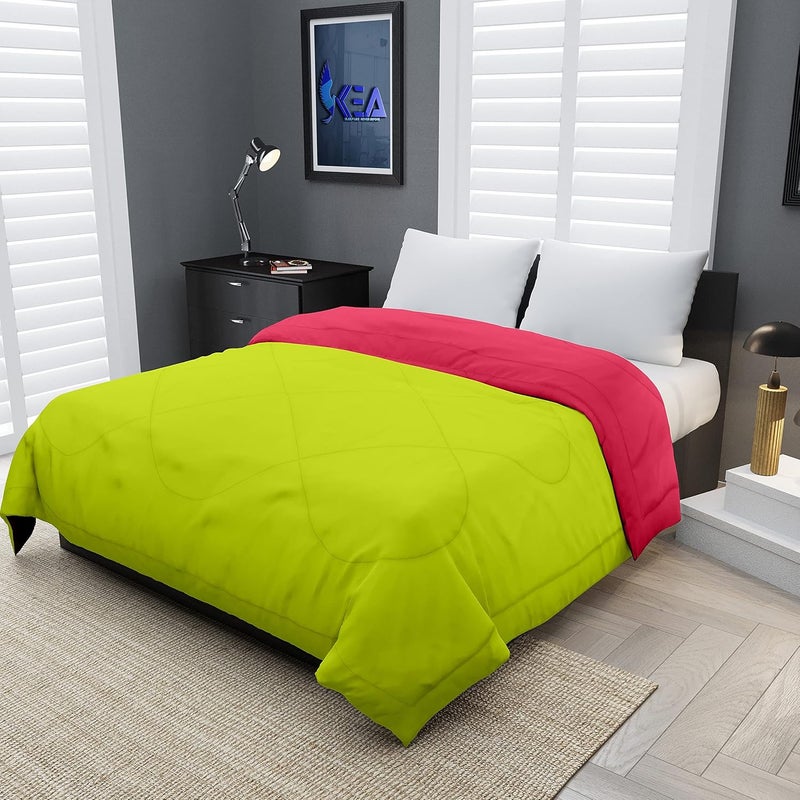 KEA KEA Microfibre Reversible Single Bed ComforterDuvet for All Weather Green Pink 250GSMComforter Single  - Image 1