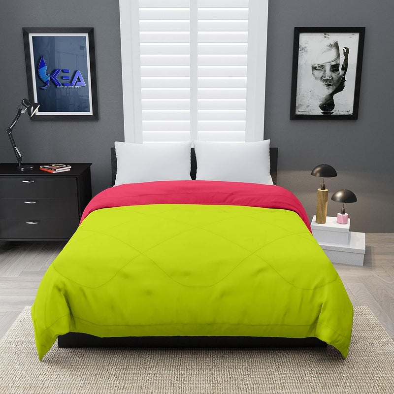 KEA KEA Microfibre Reversible Single Bed ComforterDuvet for All Weather Green Pink 250GSMComforter Single  - Image 2
