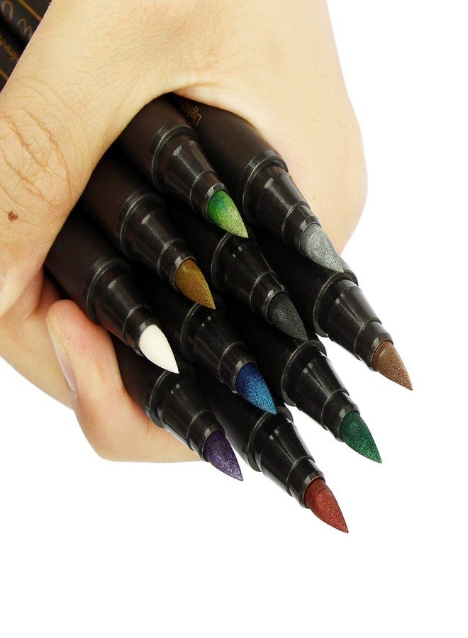 Brusarth Metallic Brush Marker Pens - Metallic Calligraphy Brush Pens for Black Paper, Brush Lettering, Rock Painting, Halloween Pumpkin, Ceramics, Scrapbook Crafts (Set of 10 Colors) - Image 2