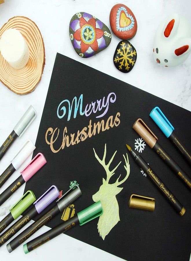 Brusarth Metallic Brush Marker Pens - Metallic Calligraphy Brush Pens for Black Paper, Brush Lettering, Rock Painting, Halloween Pumpkin, Ceramics, Scrapbook Crafts (Set of 10 Colors) - Image 3