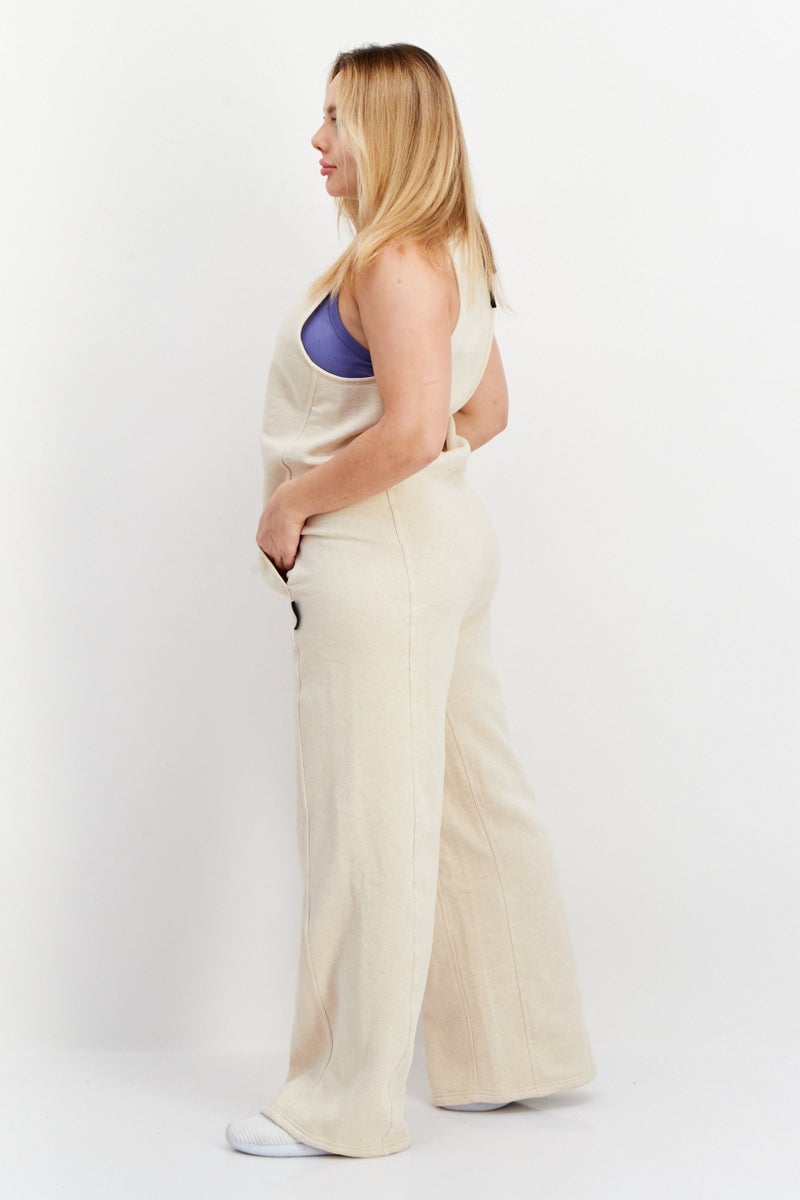 Adidas Women Sportswear Fit Sleeveless Outdoor Jumpsuit, Biege - Image 3