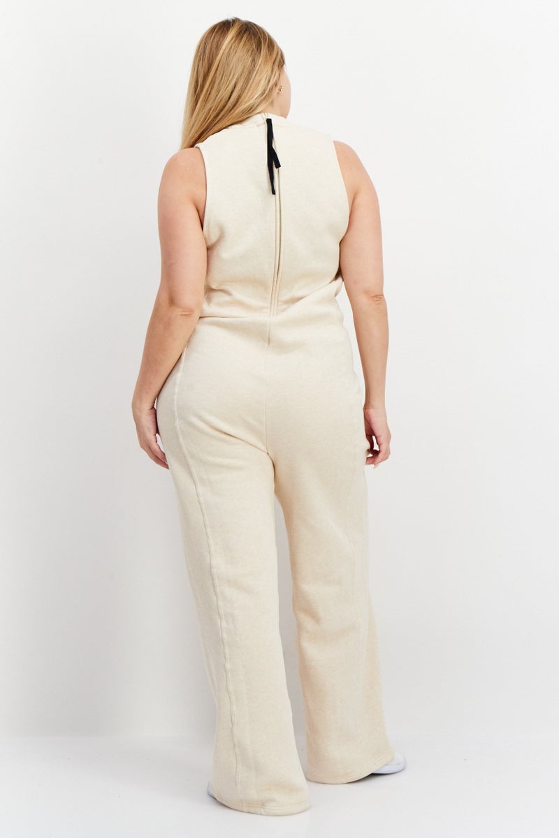 Adidas Women Sportswear Fit Sleeveless Outdoor Jumpsuit, Biege - Image 4