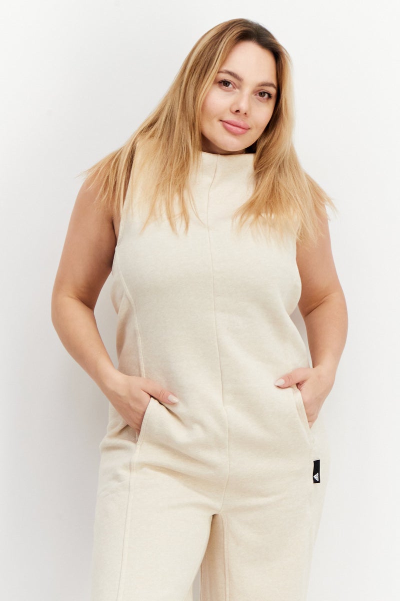 Adidas Women Sportswear Fit Sleeveless Outdoor Jumpsuit, Biege - Image 2