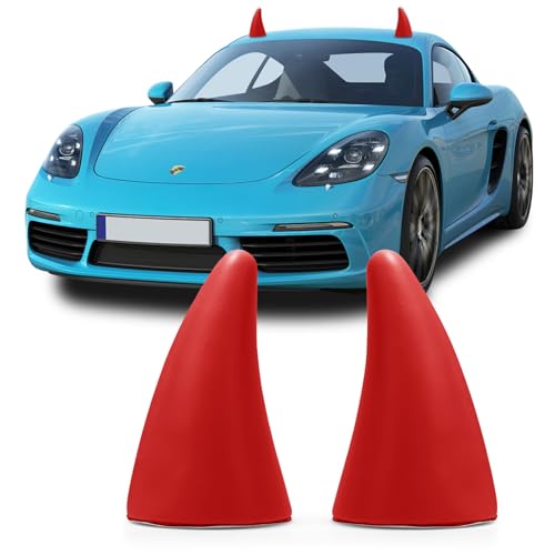 YGMONER Car 3D Devil Horns Sticker (Easy to Find Car in The Parking Lot) Halloween Car Roof Decor Elasticity Foam Bull Horns (Classic Red) - Image 1