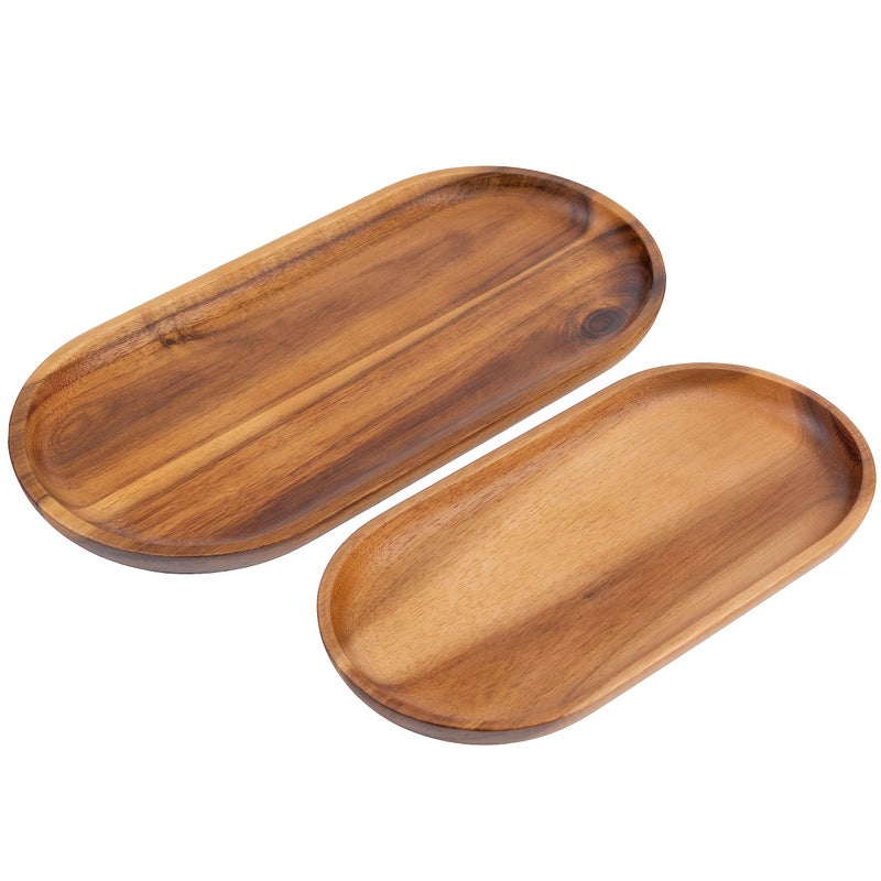 VieWood Acacia Wood Serving Trays Set of 2 Serving Platters for Home Decor Wood Serving Board for Fruits Cupcakes and Decorative Coffee Tea Platters Oval