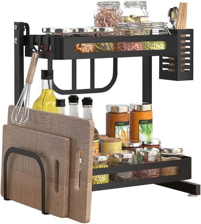 Smart Saver Spice Rack Organiser, Multifunctional Kitchen Storage Rack, Utensils, Spice, Bathroom Accessories Storage Kitchen Storage, Countertop - Black - Image 4
