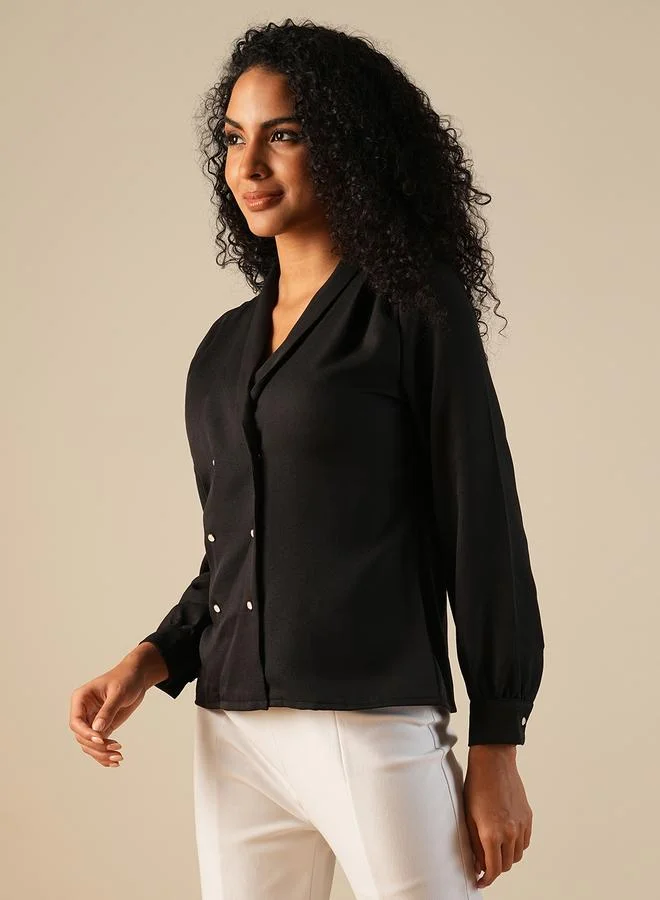 globus Globus Black Double Breasted Workwear Blazer Shirt