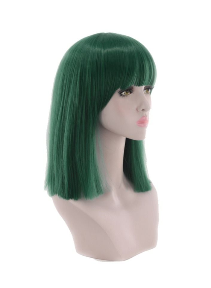 إستيل Estelle 14 "باروكة مستقيمة بوب للسيدات باروكات صناعية مع غرة شعر مستعار صناعي للحفلات متعدد الألوان (أخضر داكن) - Image 3