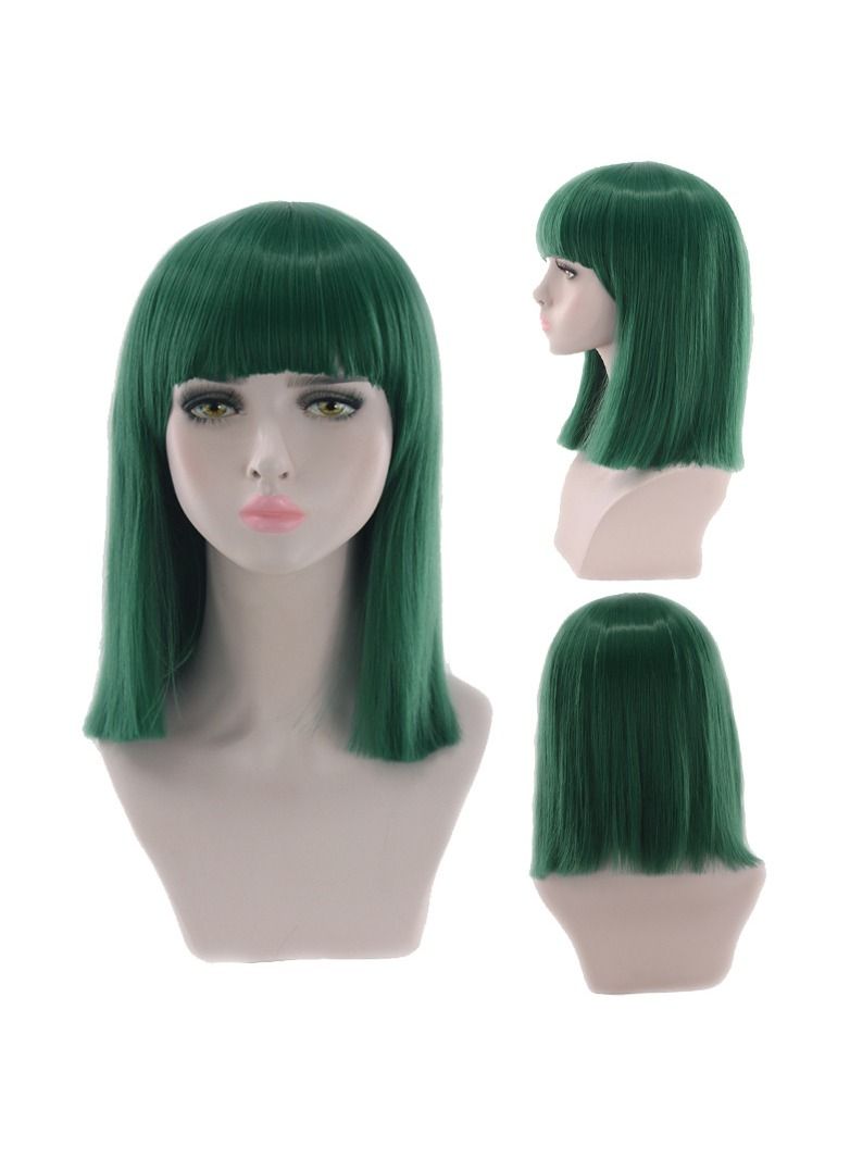 إستيل Estelle 14 "باروكة مستقيمة بوب للسيدات باروكات صناعية مع غرة شعر مستعار صناعي للحفلات متعدد الألوان (أخضر داكن) - Image 1
