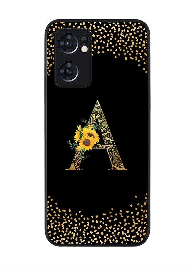 Stylizedd Rugged Black Edge Case for Oppo Reno7 5G , Slim fit Thin Cover -  Custom Monogram Initial Letter Mandala Floral Pattern Alphabet- A (Black) - Image 1