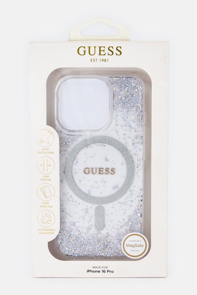 GUESS iPhone 16 Pro Glitter Magsafe Protective Case, Silver - Image 2
