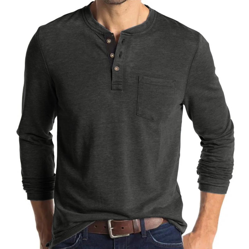 Men'S Long Sleeve Round Neck T-Shirt Men'S Base Shirt Men'S T-Shirt Henry Collar Top - Image 1