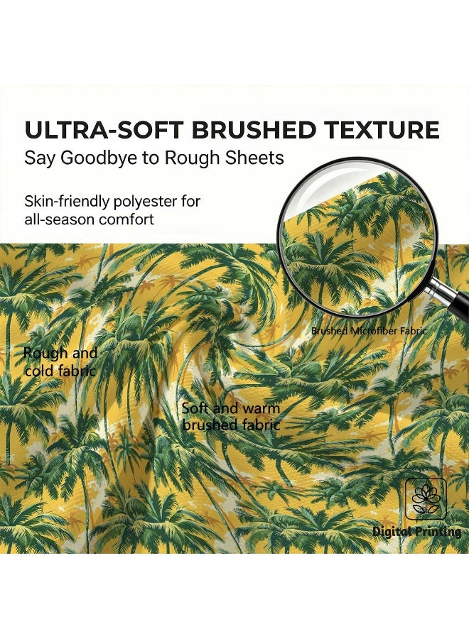 3 Piece Hawaiian Tropical Microfiber Duvet Cover Set, Yellow & Green Palm Tree Print - Image 5