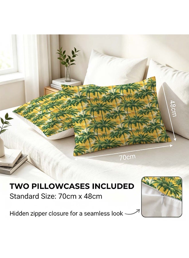 3 Piece Hawaiian Tropical Microfiber Duvet Cover Set, Yellow & Green Palm Tree Print - Image 4