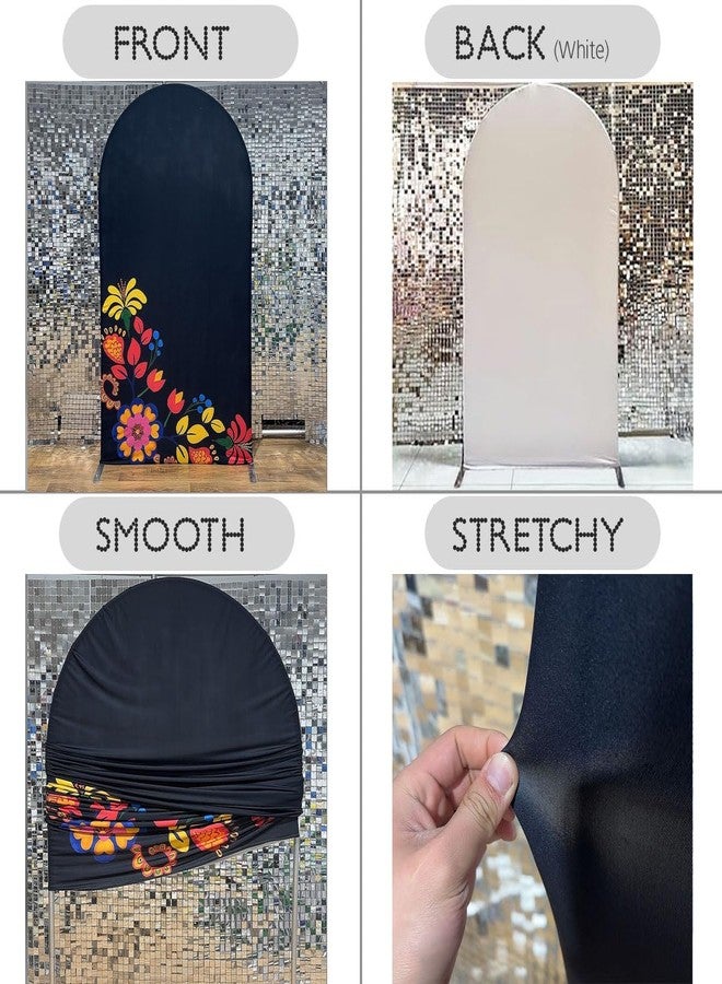 FiVan Spandex Arch Covers Stretchy Curved Backdrop Mexico Flower Black Background Cover for Day of The Dead Festival Decoration (Width=48"(120cm),Height=85"(210cm),FUS-Arch-GX-1045) - Image 3