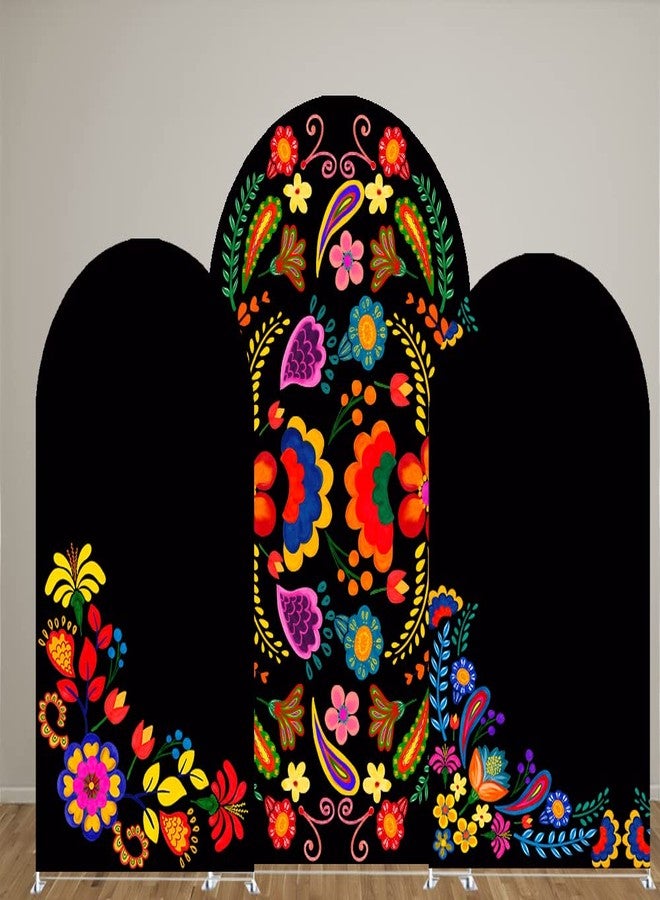 FiVan Spandex Arch Covers Stretchy Curved Backdrop Mexico Flower Black Background Cover for Day of The Dead Festival Decoration (Width=48"(120cm),Height=85"(210cm),FUS-Arch-GX-1045) - Image 4