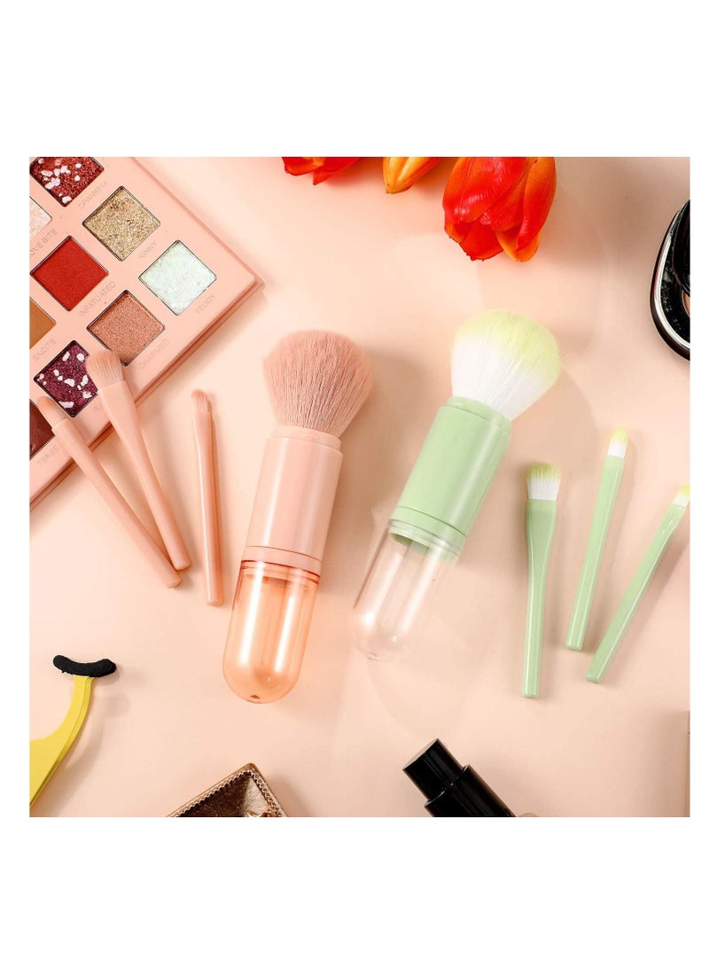 SYOSI Makeup Brush Set, 2 Pcs Mini 4 in 1 Portable Travel Lip Brush Foundation Blending Powder Brush - Image 2