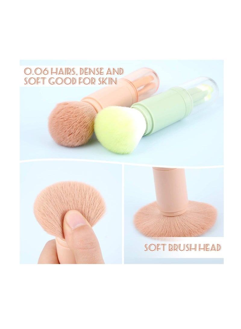 SYOSI Makeup Brush Set, 2 Pcs Mini 4 in 1 Portable Travel Lip Brush Foundation Blending Powder Brush - Image 3