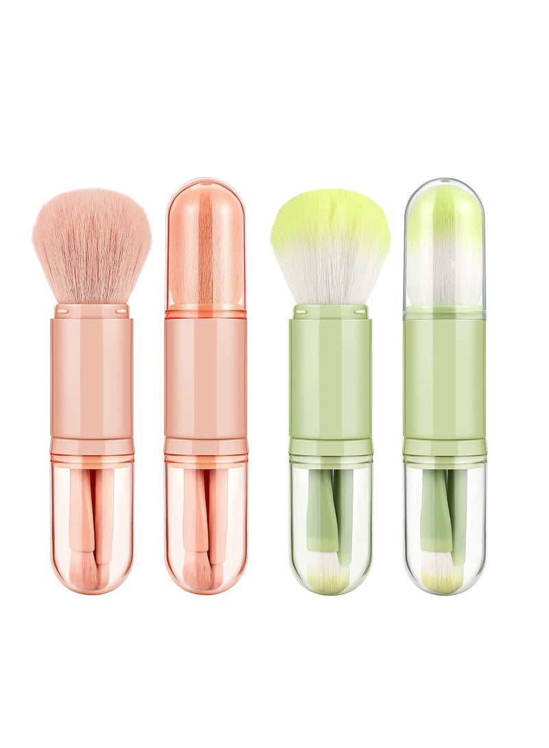 SYOSI Makeup Brush Set, 2 Pcs Mini 4 in 1 Portable Travel Lip Brush Foundation Blending Powder Brush - Image 1