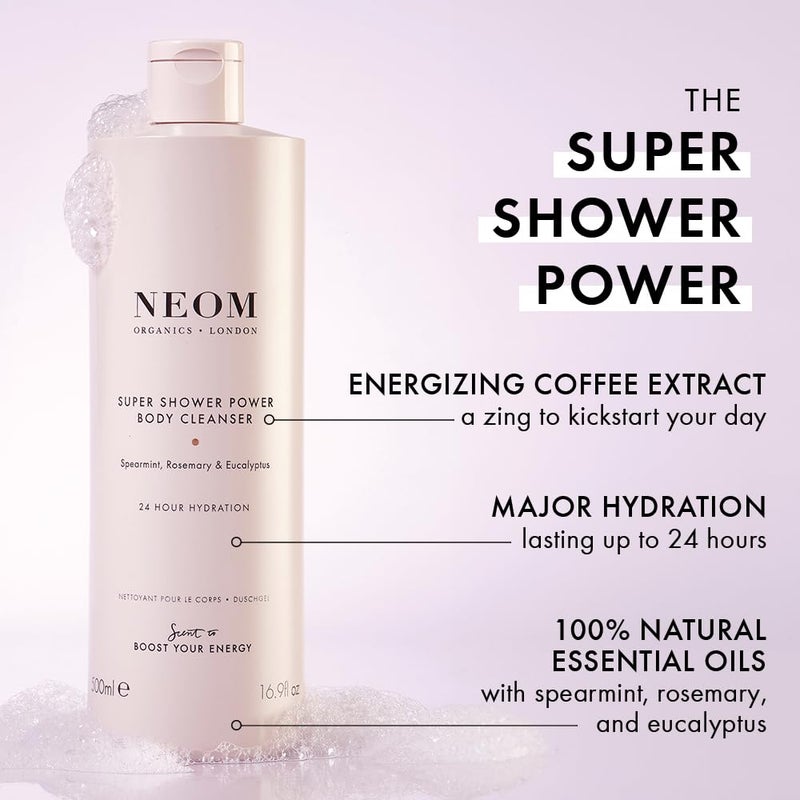 Neom â€“ Super Shower Power Body Cleanser Shower Gel, 500ml | Spearmint, Rosemary & Eucalyptus | Invigorating Fragrance, Hydrating & Nourishing | 100% Natural Fragrance - Image 2